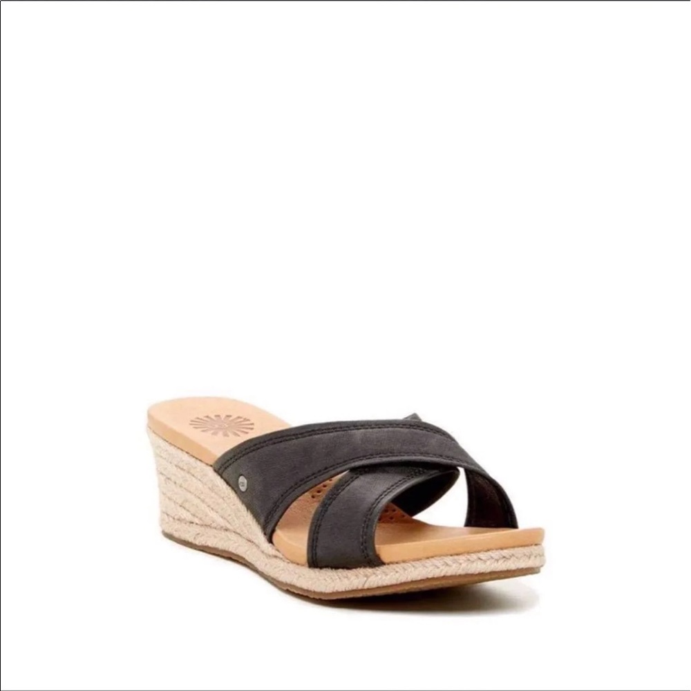 UGG Black Crisscross Espadrille Wedge Sandals